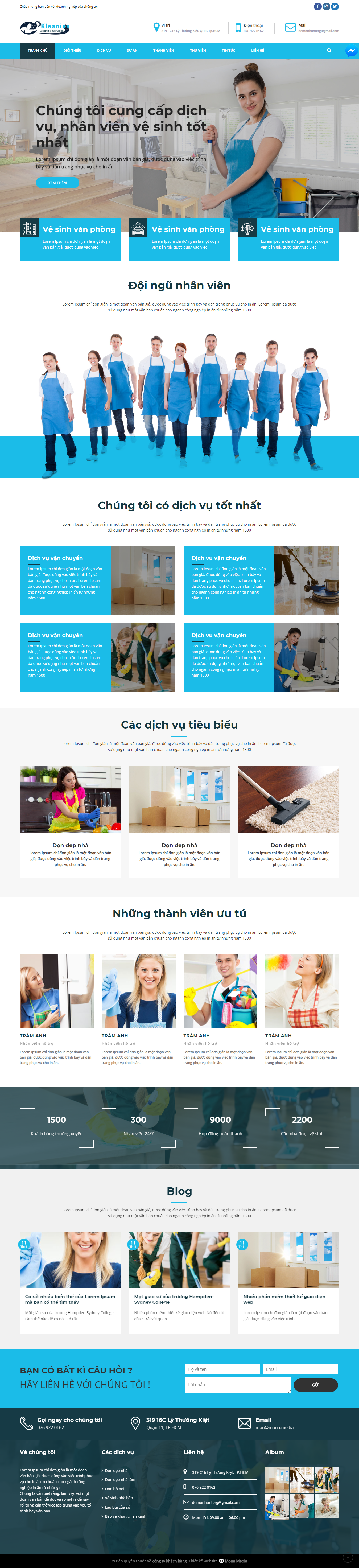 Mẫu Website Dịch Vụ Vệ Sinh, Giúp Việc Nhà Đẹp Mắt